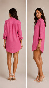 Amelia Linen Dress Shirt - Hibiscus