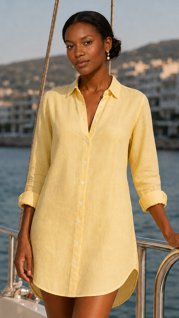 Amelia Linen Dress Shirt - Lemon