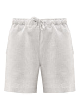 Light gray shorts with a drawstring on a white background
