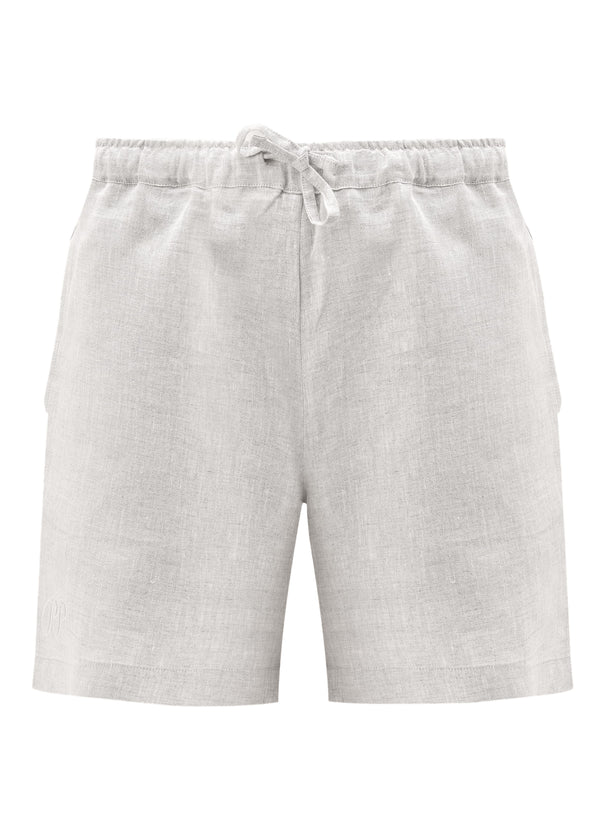 Light gray shorts with a drawstring on a white background