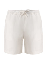 White shorts with a tie waist on a white background