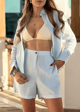PIETER PETROS ® Linen Ladies Set - Light Blue Linen Ladies Set - Very Comfortable - Perfect for the Beach Peter Petros peterpetros PieterPetros sustainable luxury fashion  designer brand  natural fabrics natural fashion