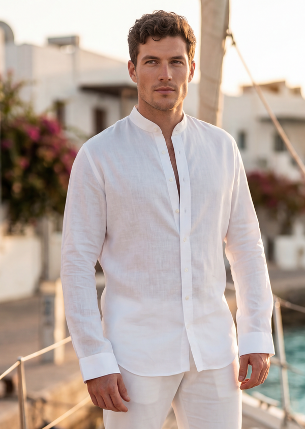 PIETER PETROS ® MALE linen shirt - White PP Male Linen Shirt — White | Men's Luxury Linen | PIETER PETROS Peter Petros peterpetros PieterPetros sustainable luxury fashion  designer brand  natural fabrics natural fashion