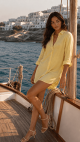PIETER PETROS PP Shirts Amelia Linen Dress Shirt - Lemon PIETER PETROS | PP Amelia Linen Dress Shirt — Lemon | Women's Luxury Linen Peter Petros peterpetros PieterPetros sustainable luxury fashion  designer brand  natural fabrics natural fashion world finest linen
