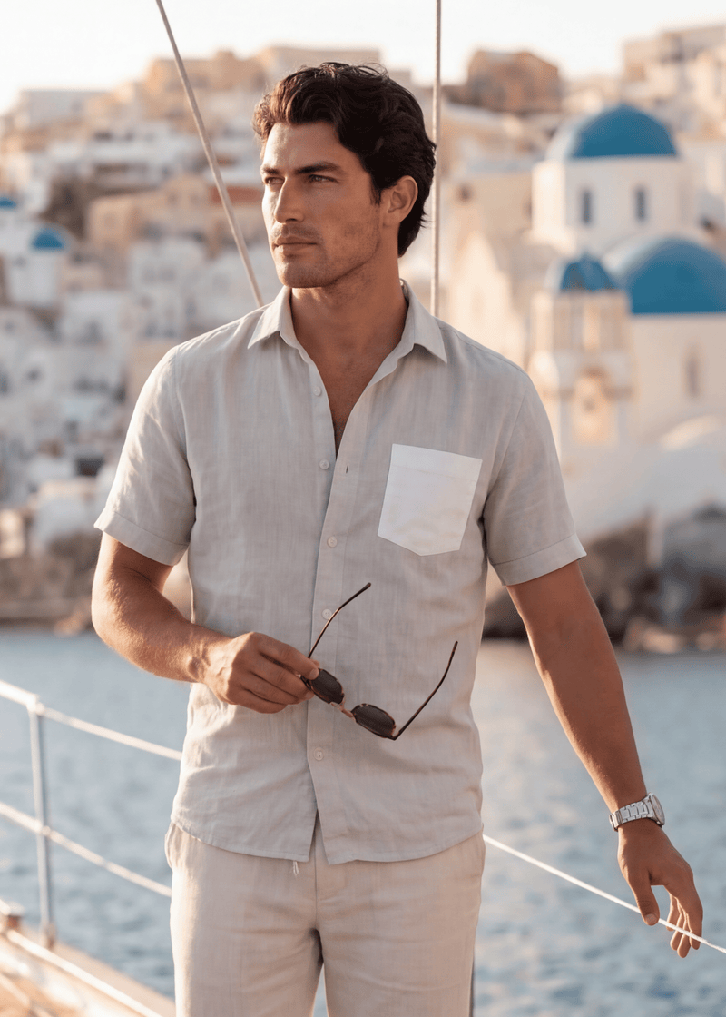 PIETER PETROS PP Shirts Bliss Linen Shirt - Grey PIETER PETROS | PP Bliss Linen Shirt — Grey | Men's Luxury Linen Peter Petros peterpetros PieterPetros sustainable luxury fashion  designer brand  natural fabrics natural fashion
