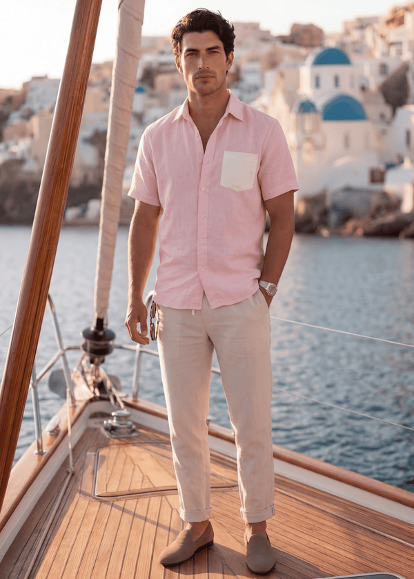 PIETER PETROS PP Shirts Bliss Linen Shirt - Pink PIETER PETROS | PP Bliss Linen Shirt — Pink | Men's Luxury Linen Peter Petros peterpetros PieterPetros sustainable luxury fashion  designer brand  natural fabrics natural fashion