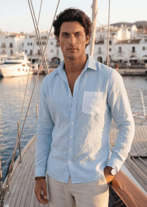 PIETER PETROS PP Shirts Bliss Linen Shirt - Sky Blue PIETER PETROS | PP LINEN SHIRT BLISS - SKY BLUE Peter Petros peterpetros PieterPetros sustainable luxury fashion  designer brand  natural fabrics natural fashion