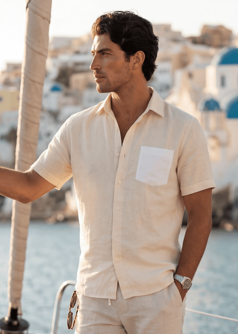 PIETER PETROS PP Shirts Bliss Linen Shirt - Vanille PIETER PETROS | PP LINEN SHIRT BLISS - VANILLE Peter Petros peterpetros PieterPetros sustainable luxury fashion  designer brand  natural fabrics natural fashion