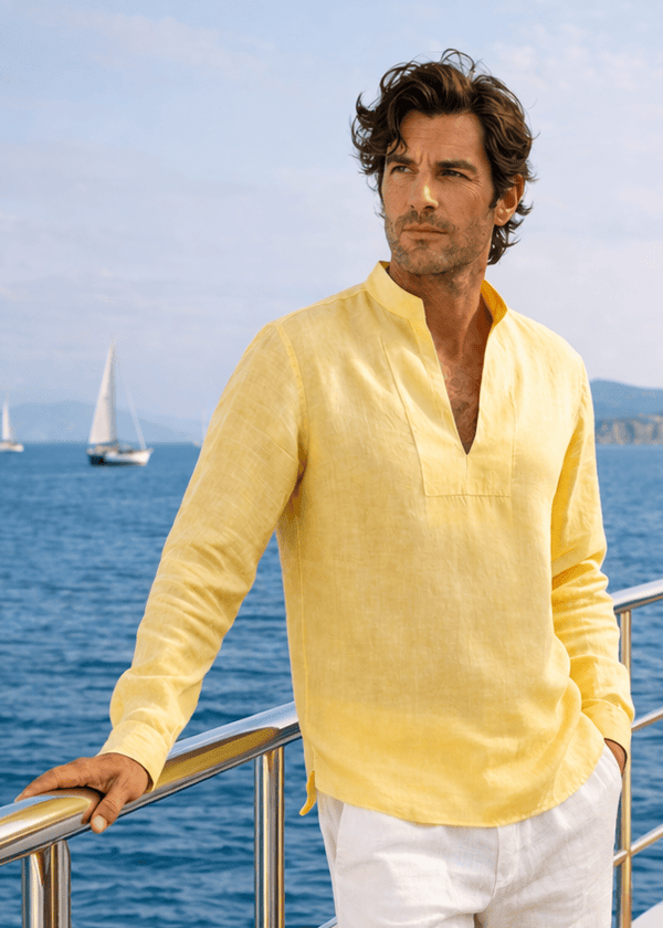 PIETER PETROS PP Shirts Cuba Linen Shirt - Lemon Yellow PIETER PETROS | PP SHIRT CUBA LEMON YELLOW Peter Petros peterpetros PieterPetros sustainable luxury fashion  designer brand  natural fabrics natural fashion