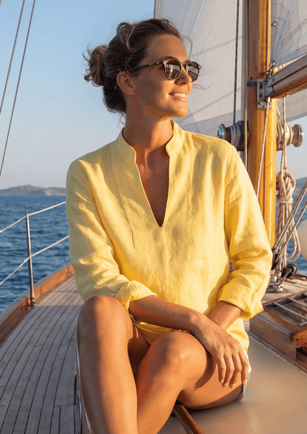 PIETER PETROS PP Shirts HER Cuba Linen Shirt - Lemon Yellow PIETER PETROS | PP CUBA | WOMEN'S LINEN SHIRT — LEMON YELLOW Peter Petros peterpetros PieterPetros sustainable luxury fashion  designer brand  natural fabrics natural fashion