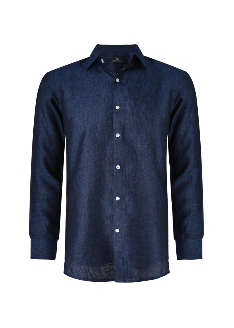 PIETER PETROS PP Shirts Laos Long Sleeve Linen Shirt - Dark Blue