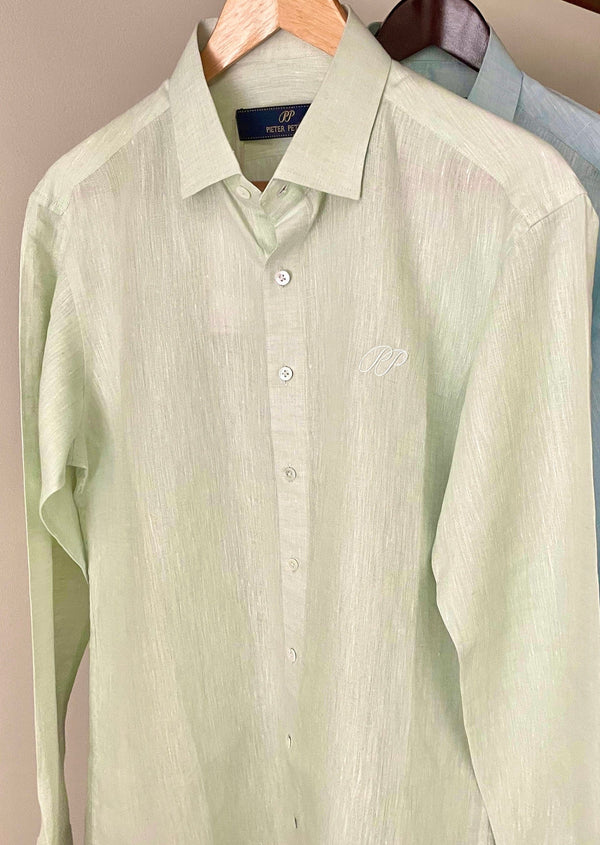 PIETER PETROS PP Shirts Laos Long Sleeve Linen Shirt - Mint Green