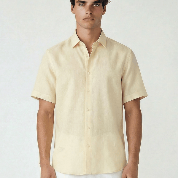 PIETER PETROS | PP LINEN SHIRT LAOS - SHORT SLEEVE - BEIGE CREAM