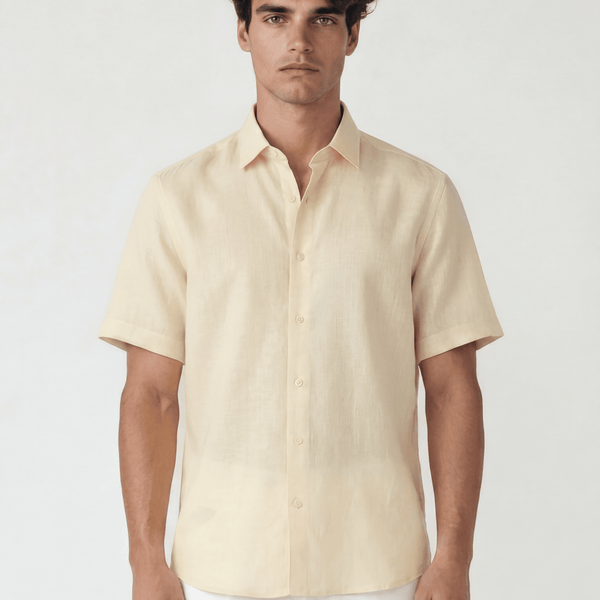 PIETER PETROS | PP LINEN SHIRT LAOS - SHORT SLEEVE - BEIGE CREAM