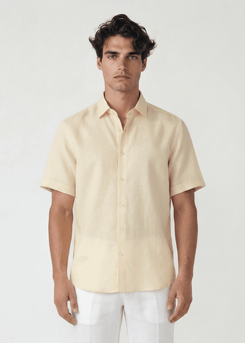 PIETER PETROS | PP LINEN SHIRT LAOS - SHORT SLEEVE - BEIGE CREAM L PIETER PETROS | PP LINEN SHIRT LAOS - SHORT SLEEVE - BEIGE CREAM L