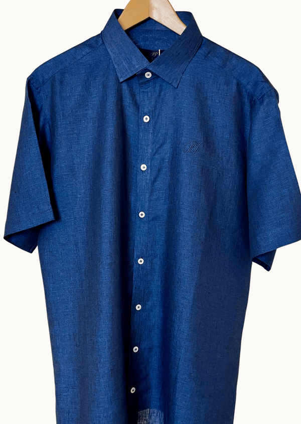 PIETER PETROS PP Shirts Laos Short Sleeve Linen Shirt - Dark Blue