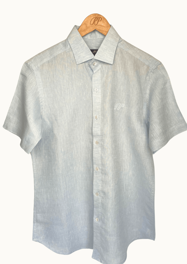PIETER PETROS PP Shirts Laos Short Sleeve Linen Shirt - Light Blue