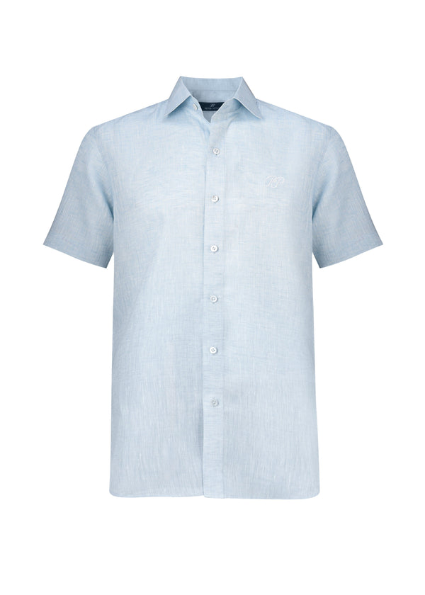 PIETER PETROS PP Shirts Laos Short Sleeve Linen Shirt - Light Blue