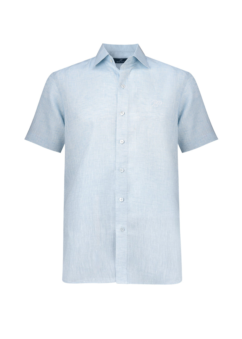 PIETER PETROS PP Shirts Laos Short Sleeve Linen Shirt - Light Blue