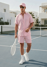 PIETER PETROS PP Shirts Laos Short Sleeve Linen Shirt - Pink PIETER PETROS | PP LINEN SHIRT LAOS - SHORT SLEEVE - PINK Peter Petros peterpetros PieterPetros sustainable luxury fashion  designer brand  natural fabrics natural fashion