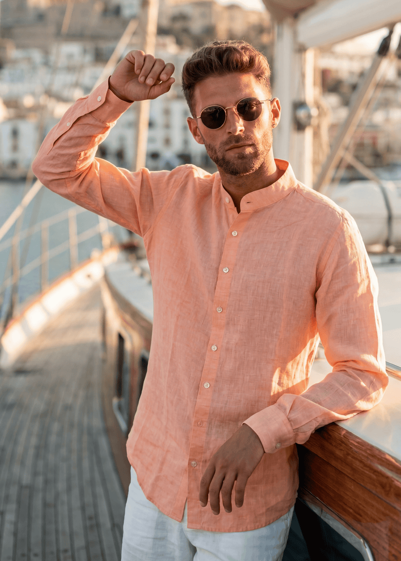 PIETER PETROS PP Shirts Male linen shirt — Orange PIETER PETROS | PP Male Linen Shirt — Orange | Men's Luxury Linen Peter Petros peterpetros PieterPetros sustainable luxury fashion  designer brand  natural fabrics natural fashion