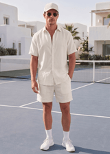 PIETER PETROS PP Shirts PP Tennis Shirt - Oyster PIETER PETROS | PP Tennis Shirt — Oyster | Men's Luxury Belgian Linen Peter Petros peterpetros PieterPetros sustainable luxury fashion  designer brand  natural fabrics natural fashion world finest linen