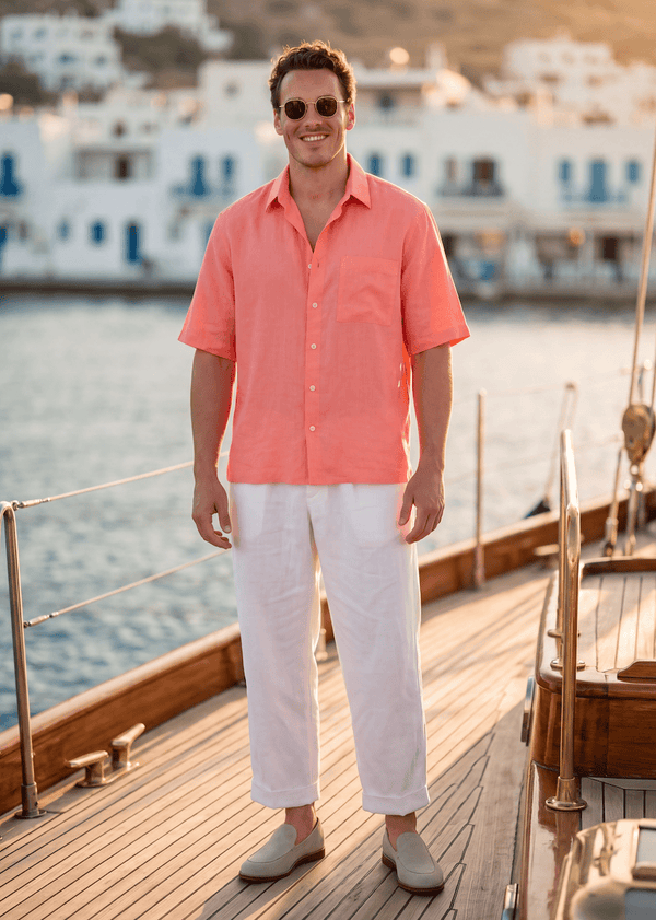 Dubarry Pieter Petros linen shirt in 100% Belgian linen with seashell buttons, handmade in Dubai