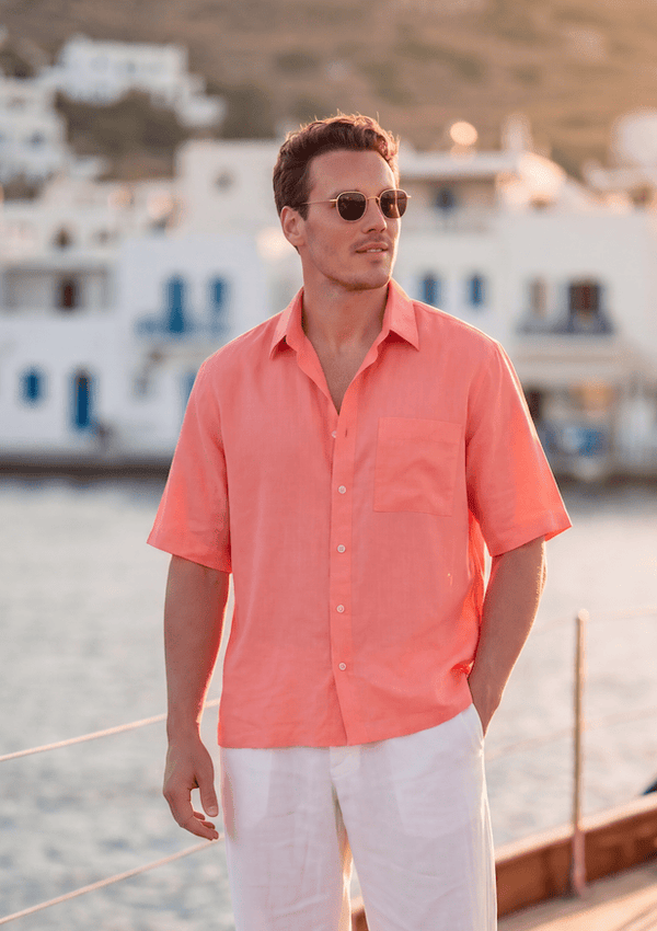 Dubarry Pieter Petros linen shirt in 100% Belgian linen with seashell buttons, handmade in Dubai