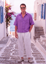 PP Vibes Linen Shirt in Orchid Belgian linen, front view showing oversized silhouette and chest pocket.