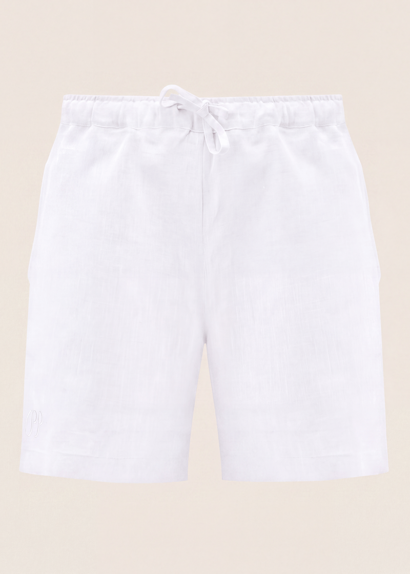 PIETER PETROS PP swim shorts PP Tennis Shorts - White PIETER PETROS | PP Tennis Shorts — White | Men's Luxury Belgian Linen Peter Petros peterpetros PieterPetros sustainable luxury fashion  designer brand  natural fabrics natural fashion world finest linen