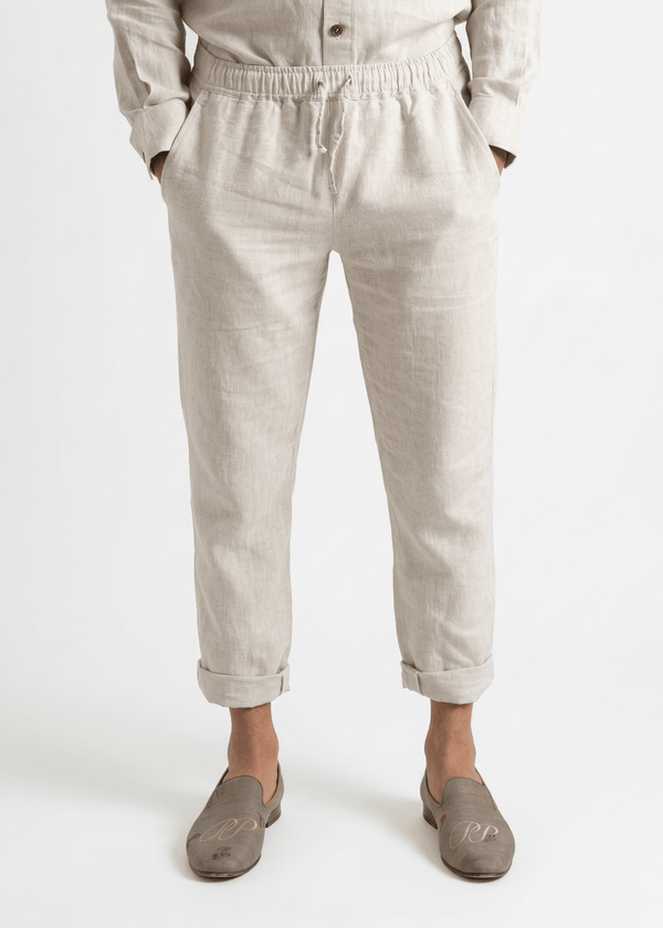 PIETER PETROS PP Trousers PP Casual Linen Trousers - Oatmeal PIETER PETROS | PP CASUAL LINEN TROUSERS - OATMEAL Peter Petros peterpetros PieterPetros sustainable luxury fashion  designer brand  natural fabrics natural fashion