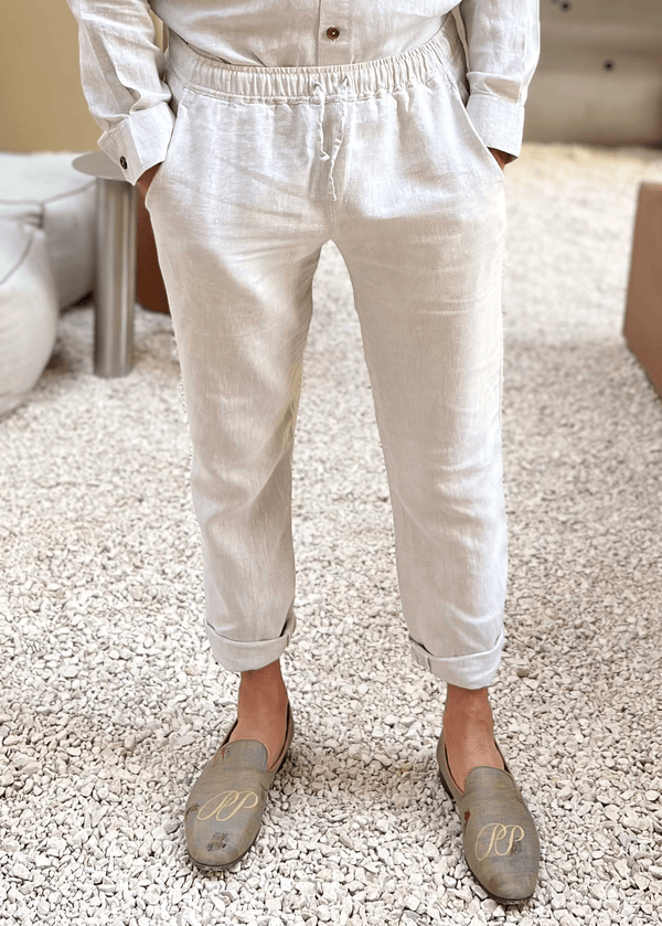 PIETER PETROS PP Trousers PP Casual Linen Trousers - Oatmeal PIETER PETROS | PP CASUAL LINEN TROUSERS - OATMEAL Peter Petros peterpetros PieterPetros sustainable luxury fashion  designer brand  natural fabrics natural fashion