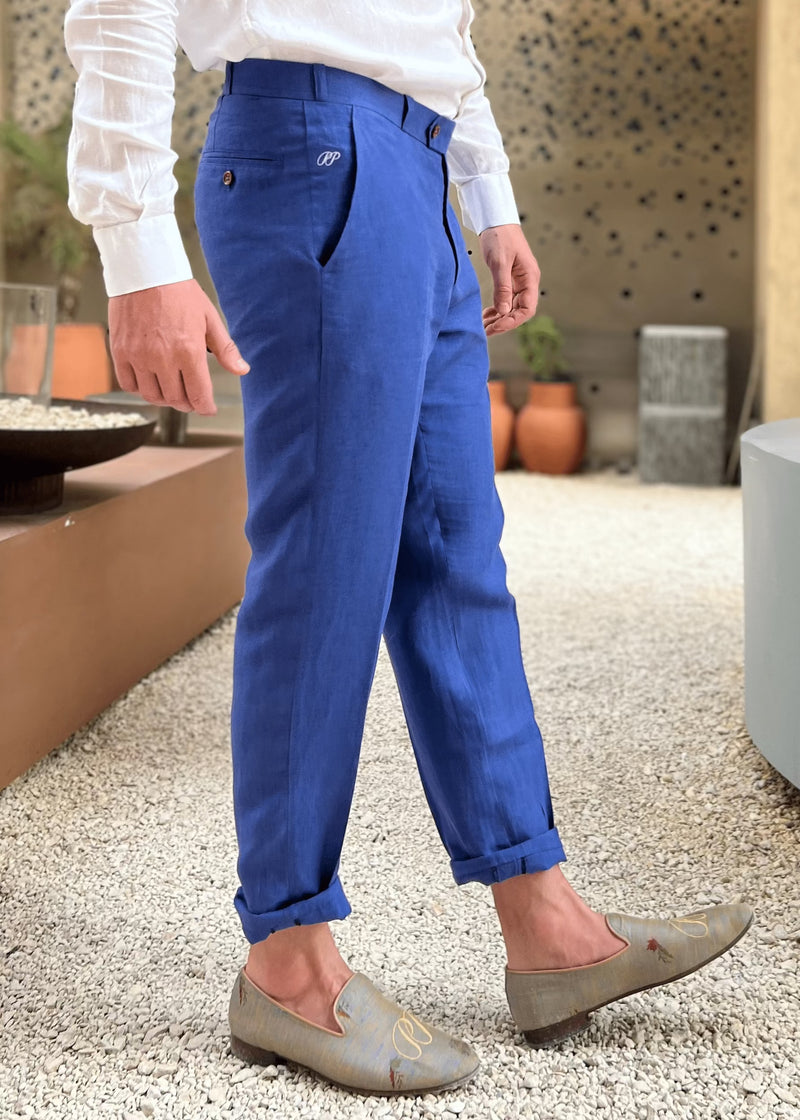 PIETER PETROS PP Trousers PP Trousers 100% Linen Sapphire Blue
