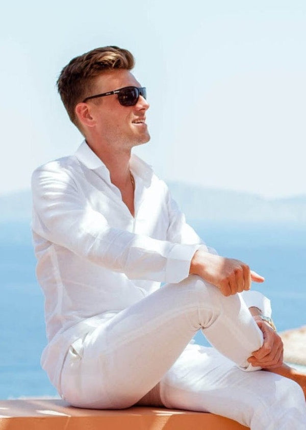 Armani Collezioni Short Sleeve Linen Shirt White, $275 | Neiman Marcus |  Lookastic